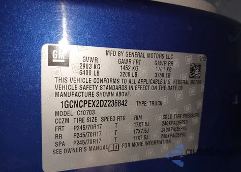 2013 Chevrolet Silverado 1500 Work Truck from USA, damaged, VIN 1GCNCPEX2DZ236842